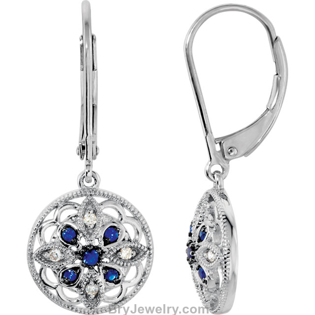 Silver Jewelry :: Sterling Silver Blue Sapphire and .07 CTW 