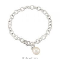 Sterling Silver Bracelet with White Cultured Pearl