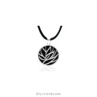 Sterling Silver Onyx Necklace with Black Silk Cord
