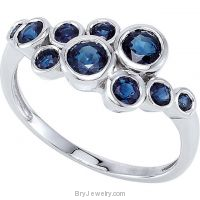 14K White Blue Round Sapphire Ring