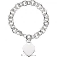 Sterling Silver Round Link Cable Bracelet with Heart 9.75mm