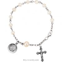 Freshwater Cultured Pearl First Holy Communion Rosary Bracelet