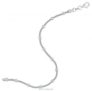 Italian Silver Khalsa Mesh w/Beads Bracelet