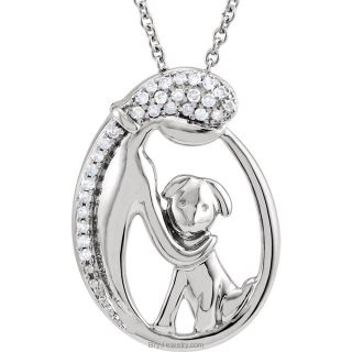Sterling Silver 1/10 CTW Diamond Silhouette of Lady & Puppy 18" Necklace