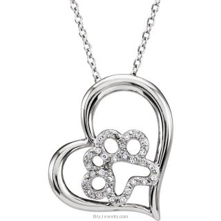 Sterling Silver 1/6 CTW Diamond Paw with Heart 18" Necklace