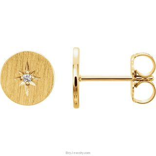 14K Gold Starburst .02 CTW Diamond Circle Earrings