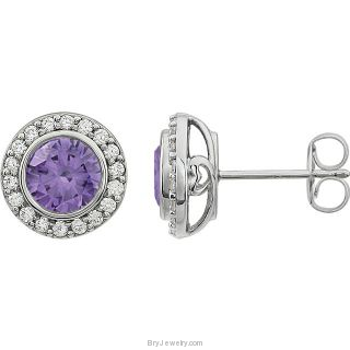 Purple Sterling Silver Cubic Zirconia Earrings