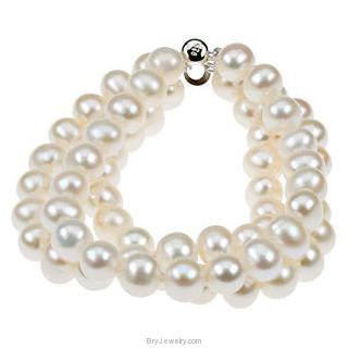 White Freshwater Cultured Pearl Triple Strand Bracelet