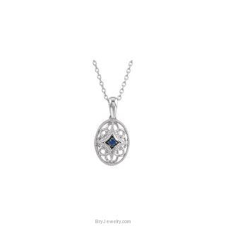 Sapphire Sterling Silver Oval Style with Gemstone Necklace