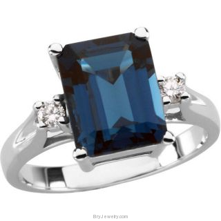 14K White London Blue Topaz Diamond Ring