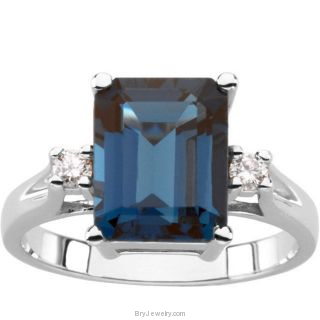14K White London Blue Topaz Diamond Ring