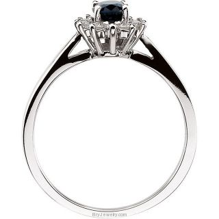 14K White Oval Blue Sapphire Diamond Ring