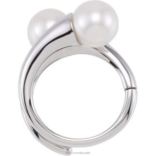 Sterling Silver Two Cultured Pearls Hinged Two Finger Ring
