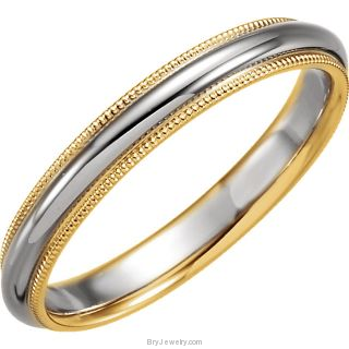 14K White/Gold Two Tone 3.5mm Comfort Fit Milgrain Band