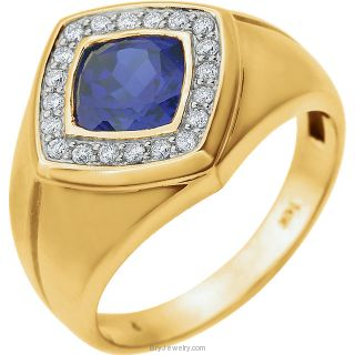 Men's Blue Sapphire and .025 CTW Diamond Ring
