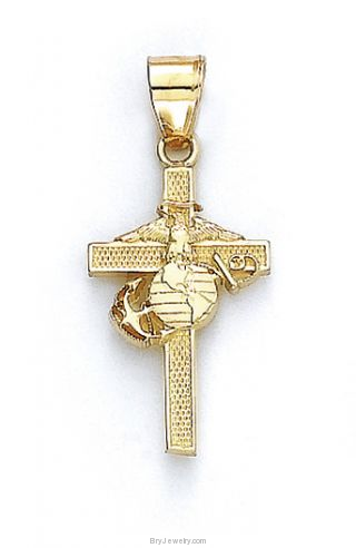 14K Gold US Marine Cross Pendant