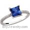 14K White Chatham Blue Sapphire 1/6 CTW Diamond Ring