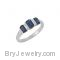 Sterling Silver Genuine Emerald Blue Sapphire & Diamond Ring